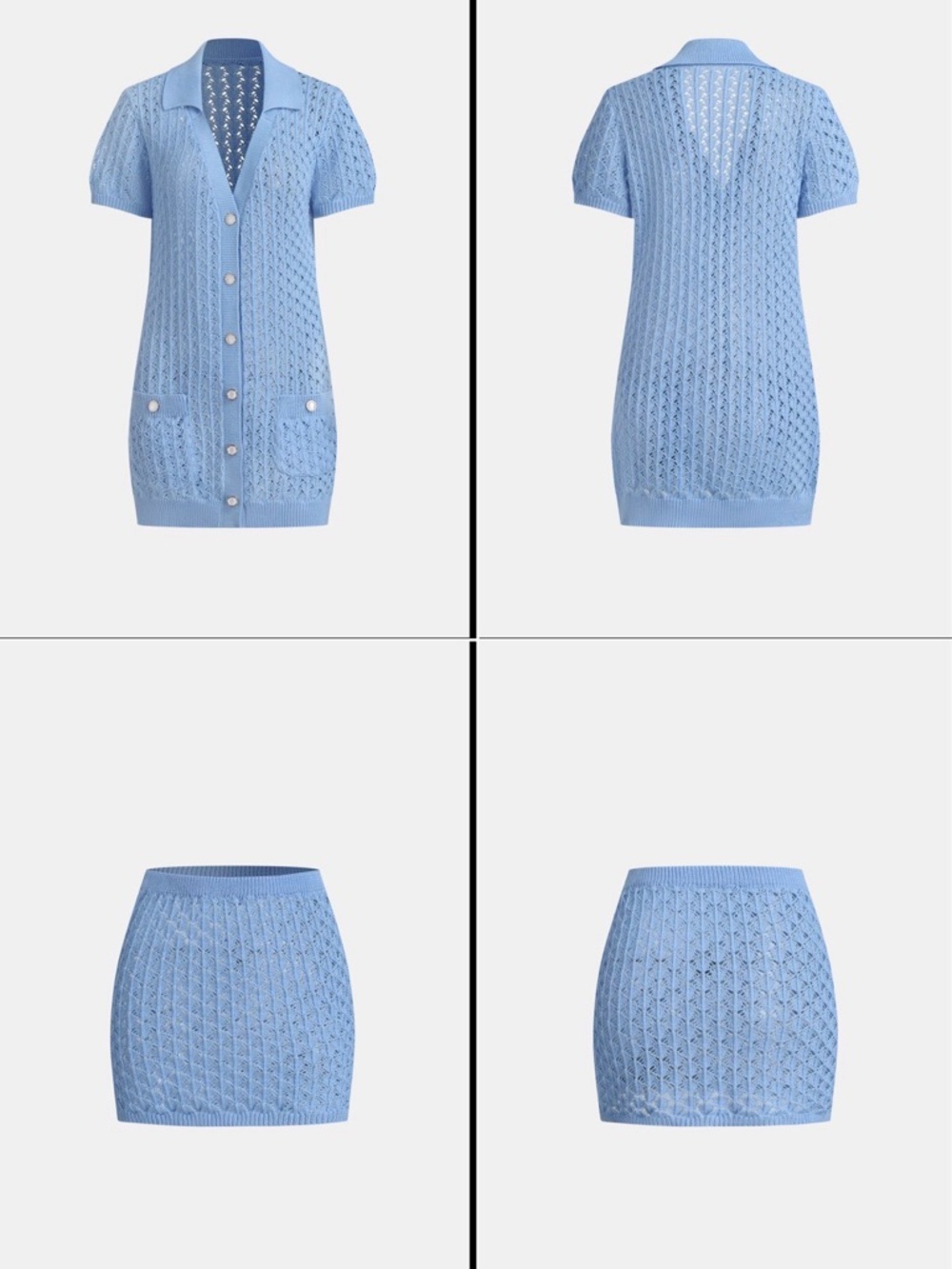 Cupshe Light Blue Openwork Knit Mini Set